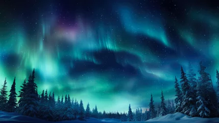 Fotobehang Noorderlicht Aurora Borealis in the winter sky with empty space for text 