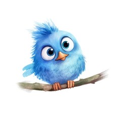 Happy Bluebird Perched on a Branch Watercolor Clipart