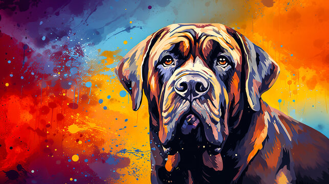 Mastiff dog face vector illustration in abstract mixed grunge colors digital painting in minimal graphics art style. Digital illustration generative AI.