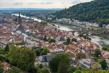Fototapeta premium Aerial view of Heidelberg Old Town seen from Heidelberg Castle viewpoint, Baden-Wurttemberg,Germany