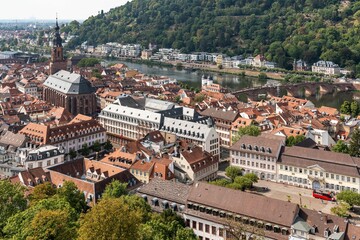 Fototapeta na wymiar Aerial view of Heidelberg Old Town seen from Heidelberg Castle viewpoint, Baden-Wurttemberg, Germany
