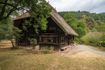 Closeup of a Traditional farmhouse at Black Forest Open Air Museum in Gutach, Schwarzwald, Germany