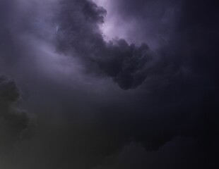 Dramatic lightning storm illuminated in the night sky