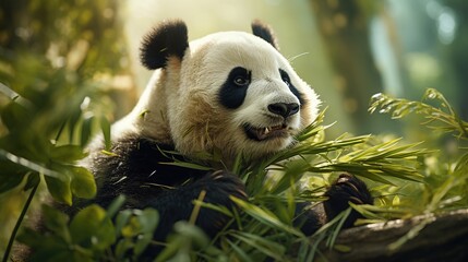 giant panda is eating bamboo