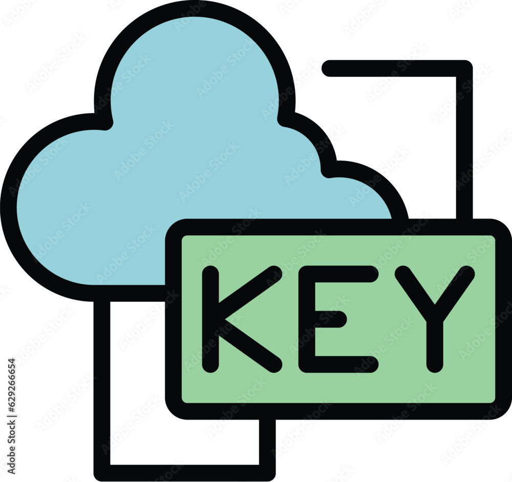 Poster cloud data key icon outline vector. factor verification. code login color flat