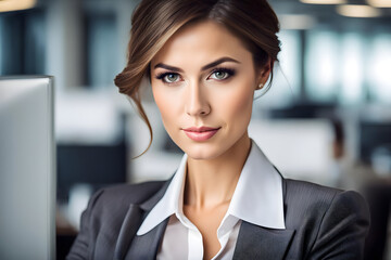 Naklejka premium portrait of a businesswoman at work - generative ai