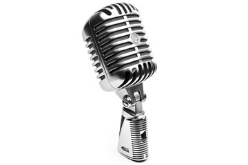 Fototapeta premium Timeless Elegance: Vintage Silver Microphone Isolated on White Background - Classic Stock Image for Sale