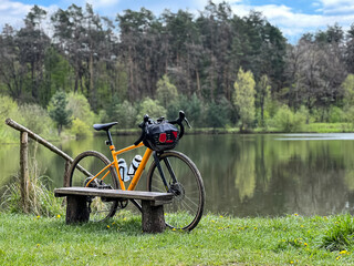 Gravel bicycle in the city park on the summer season