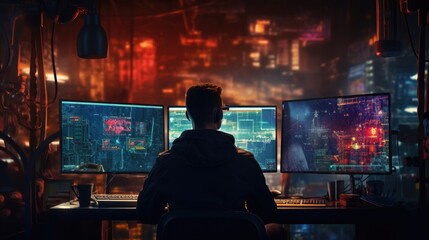 Financial Analysts and Day Traders Working on a Computers with Multi-Monitor Workstations with Real-Time Stocks,Commodities and Exchange Market Charts. Team of Brokers at Work in Agency. 