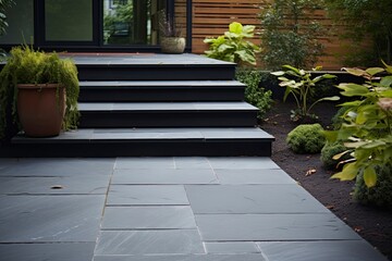 Stylish Bluestone Steps for Front Entry and Entrance with Stainless Steel Railing and Cable Tread....