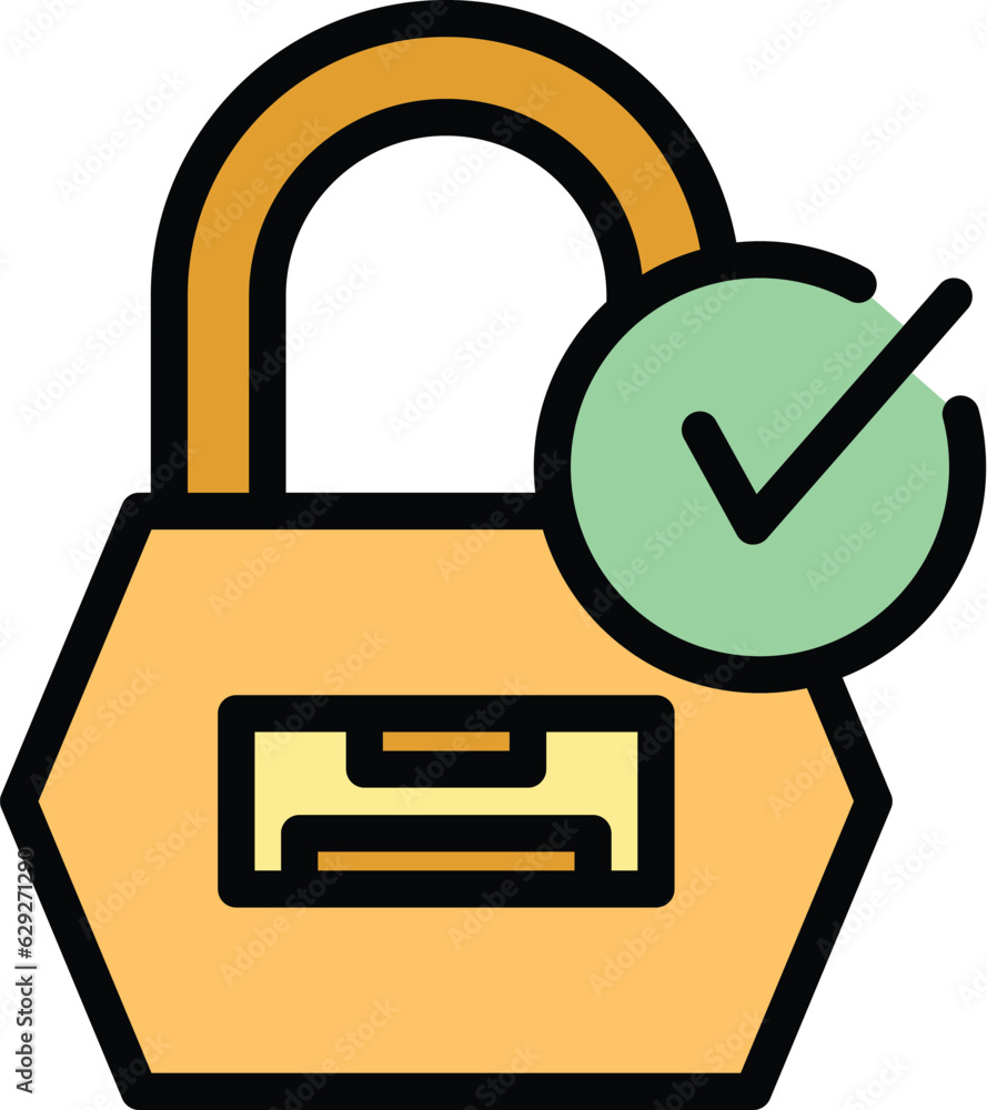 Poster secured padlock icon outline vector. step login. code password color flat