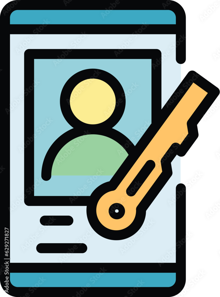 Poster lock key password icon outline vector. code login. internet online color flat