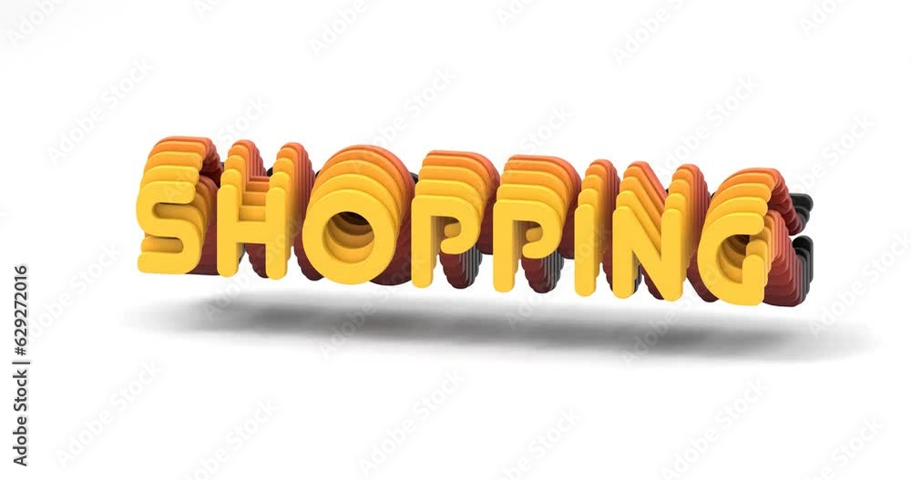 Poster 3d-rendered looping gradient animation of the word shopping floating on a white background