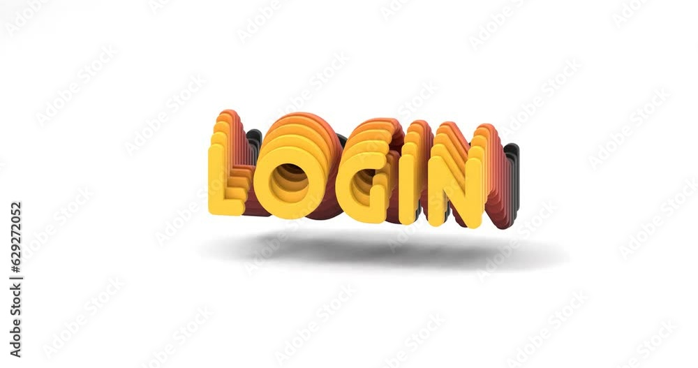 Poster 3d-rendered looping gradient animation of the word login floating on a white background