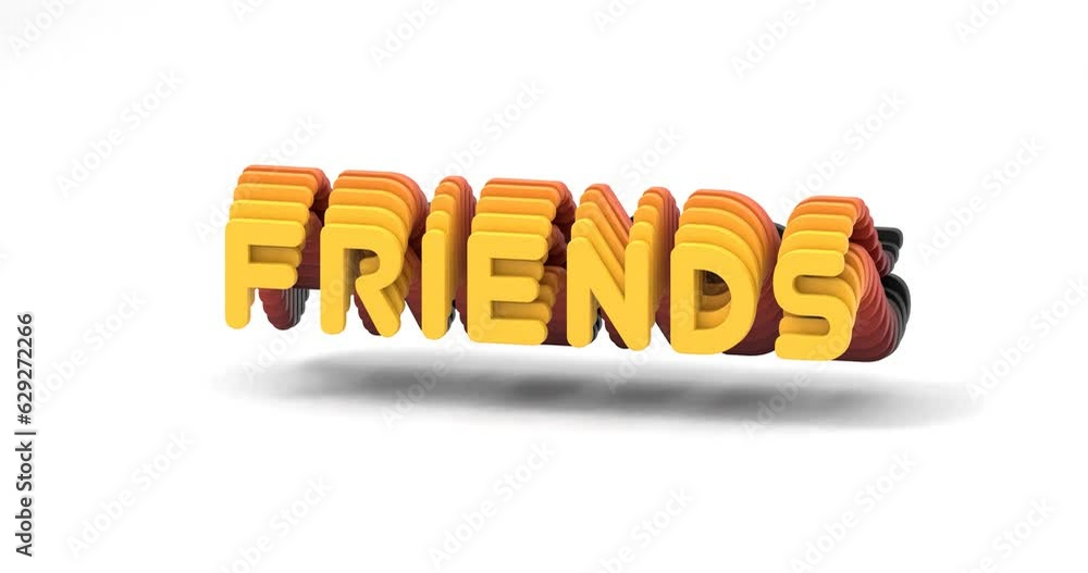 Poster 3d-rendered looping gradient animation of the word friends floating on a white background