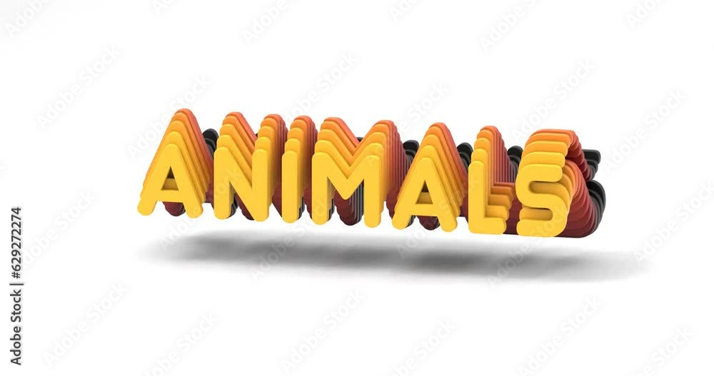 Poster 3d-rendered looping gradient animation of the word animals floating on a white background