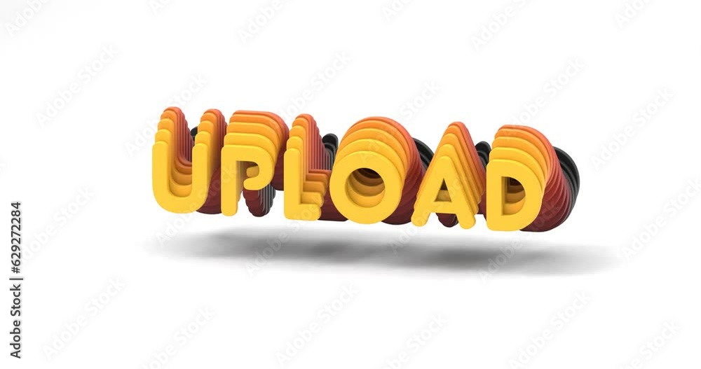 Poster 3d-rendered looping gradient animation of the word upload floating on a white background