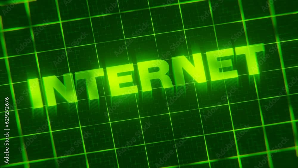 Poster 3d-rendered looping animation of the neon word internet isolated on a green grid