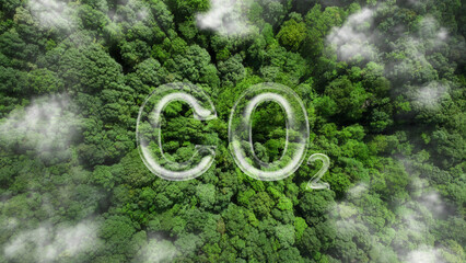 Reduce CO2 emissions to limit climate change and global warming. Co2 bubbles with forest.carbon...