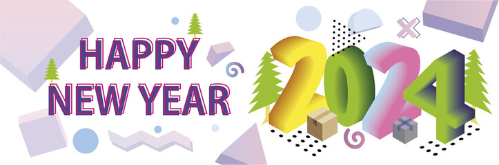 happy new year 2024 banner, abstract colorful background