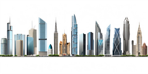 Fototapeta na wymiar Set of different skyscraper buildings isolated on white. 3d illustration