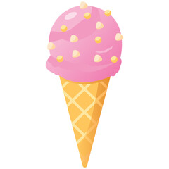 Strawberry Cone Ice Cream 2D Color Illustrations