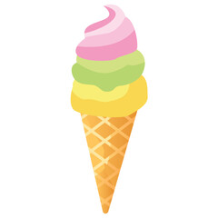 Three Color Cone Ice Cream 2D Color Illustrations
