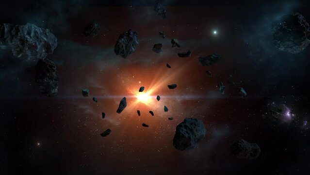 Asteroids in space with galaxy
