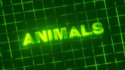 3D-rendered pattern of a word on bright neon green lines arranged in a grid pattern.