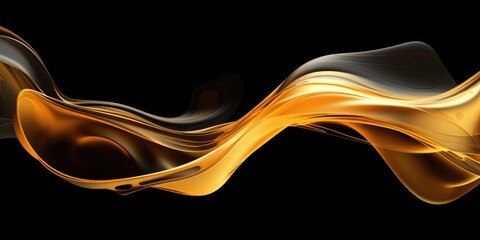 Abstract gold swirl wave on black background. Flow liquid lines design element, generative ai
