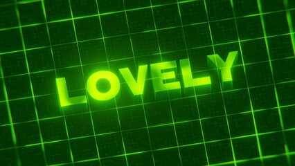 3D-rendered pattern of a word on bright neon green lines arranged in a grid pattern.