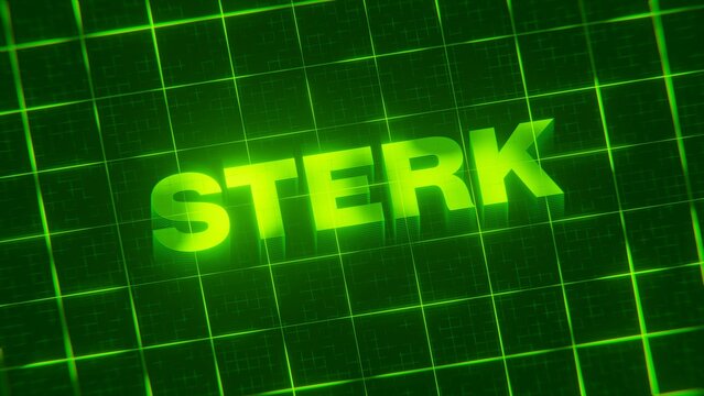 3D-rendered pattern of a word on bright neon green lines arranged in a grid pattern.