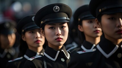 North Korean female young soldiers.