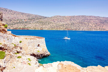 View from old Venetian Fortress Spinalonga. Until 1957 used as a leper station, now it is a popular tourist destination.