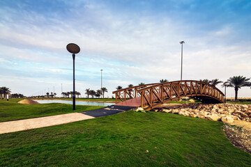 Morning view of Modon Lake in Dammam, Saudi Arabia.