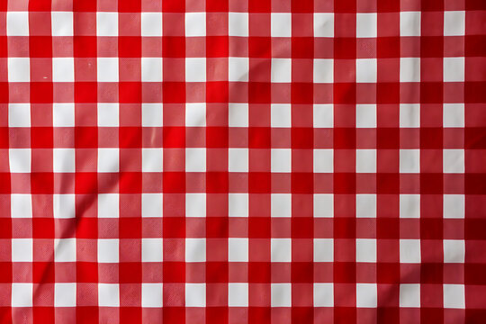 Red gingham tablecloth. Red fabric pattern texture - vector textile background. Kitchen table cloth