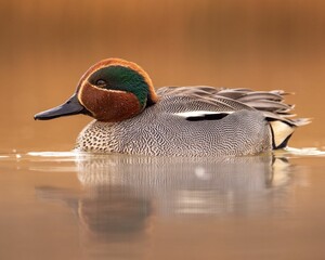 Closeup shot of a teal male duck swimming in a lake