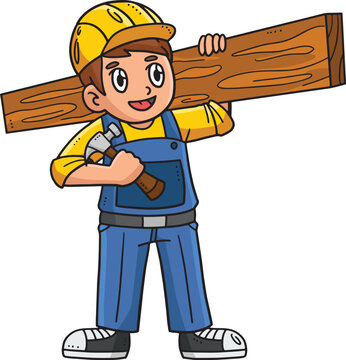 Carpenter Carrying Plywood Cartoon Colored Clipart