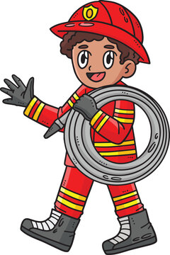 Fireman with a Hose Cartoon Colored Clipart 