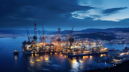 Fototapeta premium Offshore oil and rig platform, Construction of oil and gas production process in the sea. Power energy of the world