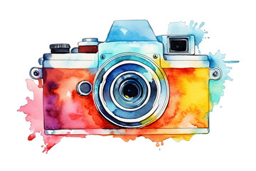 watercolor clipart camera vintage retro film clip art AI art Midjourney rainbow