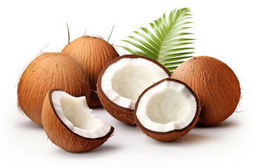 Fresh coconut in half fruit isolated on white background. - obrazy, fototapety, plakaty