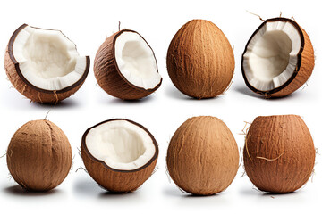 Fototapeta na wymiar Fresh coconut in half fruit isolated on white background.