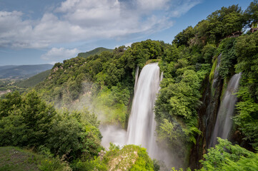 Spectacular view of the Marmore waterfalls in Terni in the Umbria region