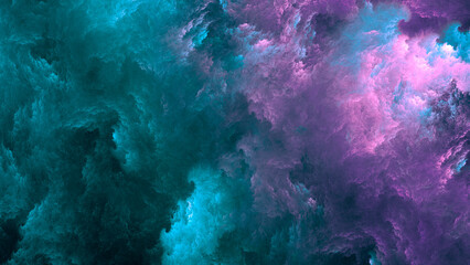 Abstract fractal background in the form of pink and turquoise clouds.  Space clouds