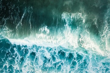 Aerial view of the wild and powerful waves of the sea in Burleigh Heads, Queensland