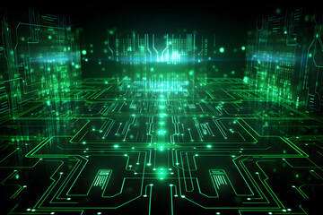 Green Circuit board background. Technology and science concept. Cyberspace connectivity. Generative AI
