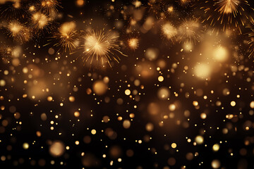 golden fireworks display with bokeh on a black background for Christmas and New Year