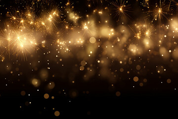 Obraz premium golden fireworks display with bokeh on a black background for Christmas and New Year