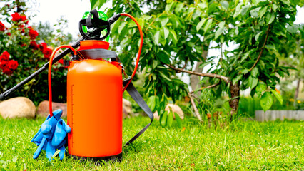 Orange containers for spraying pesticides